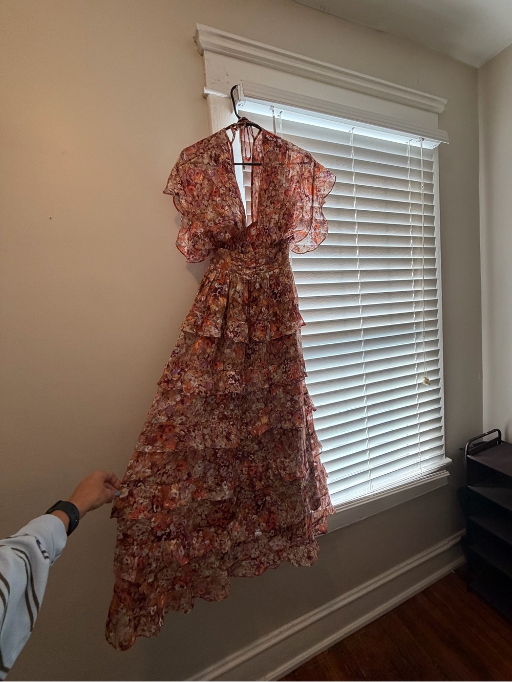 Red Dress Boutique Floral Tiered Maxi Dress in Rust and Pink